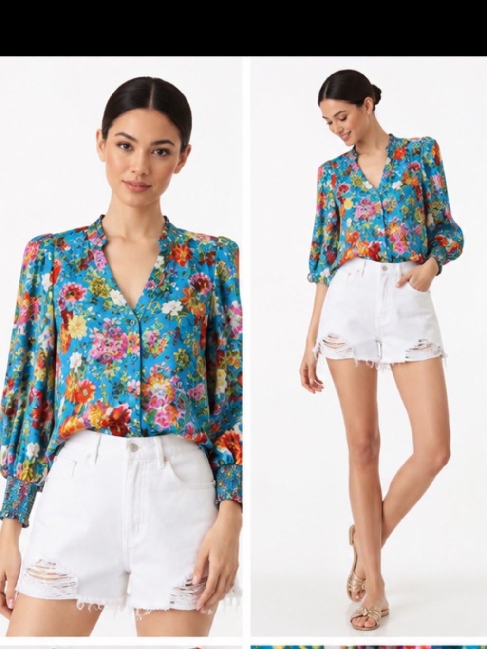 Alice + Olivia “Sheila” balloon-sleeve henley blouse